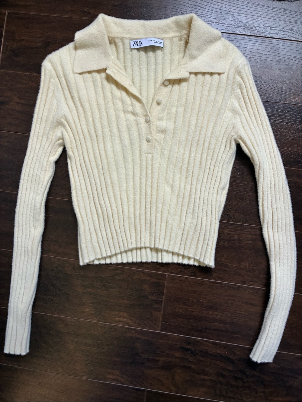 Zara Cream Ribbed Button down - Picture 2 of 6